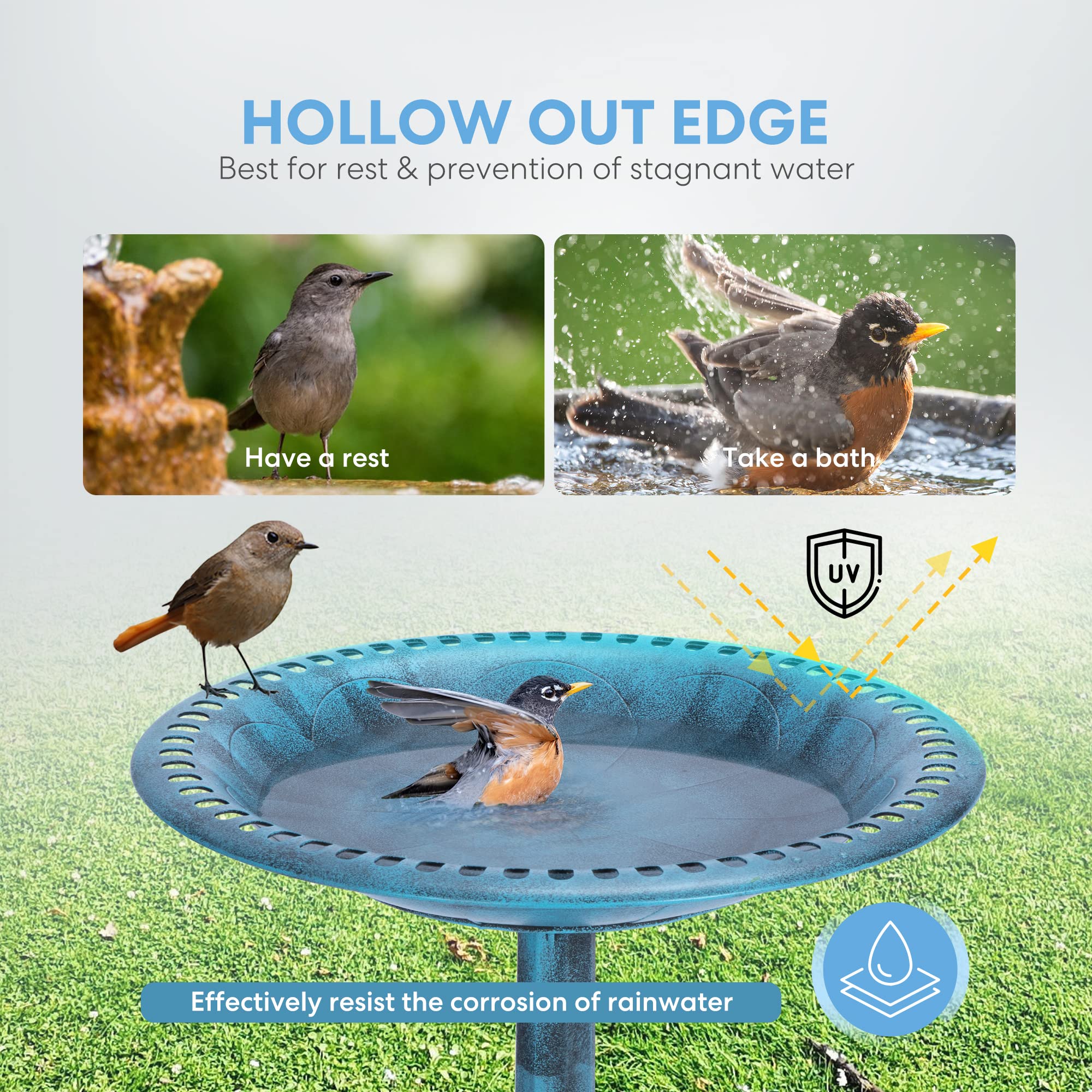 VIVOHOME Bird Bath easy-clean threaded bowl for quick water changes.