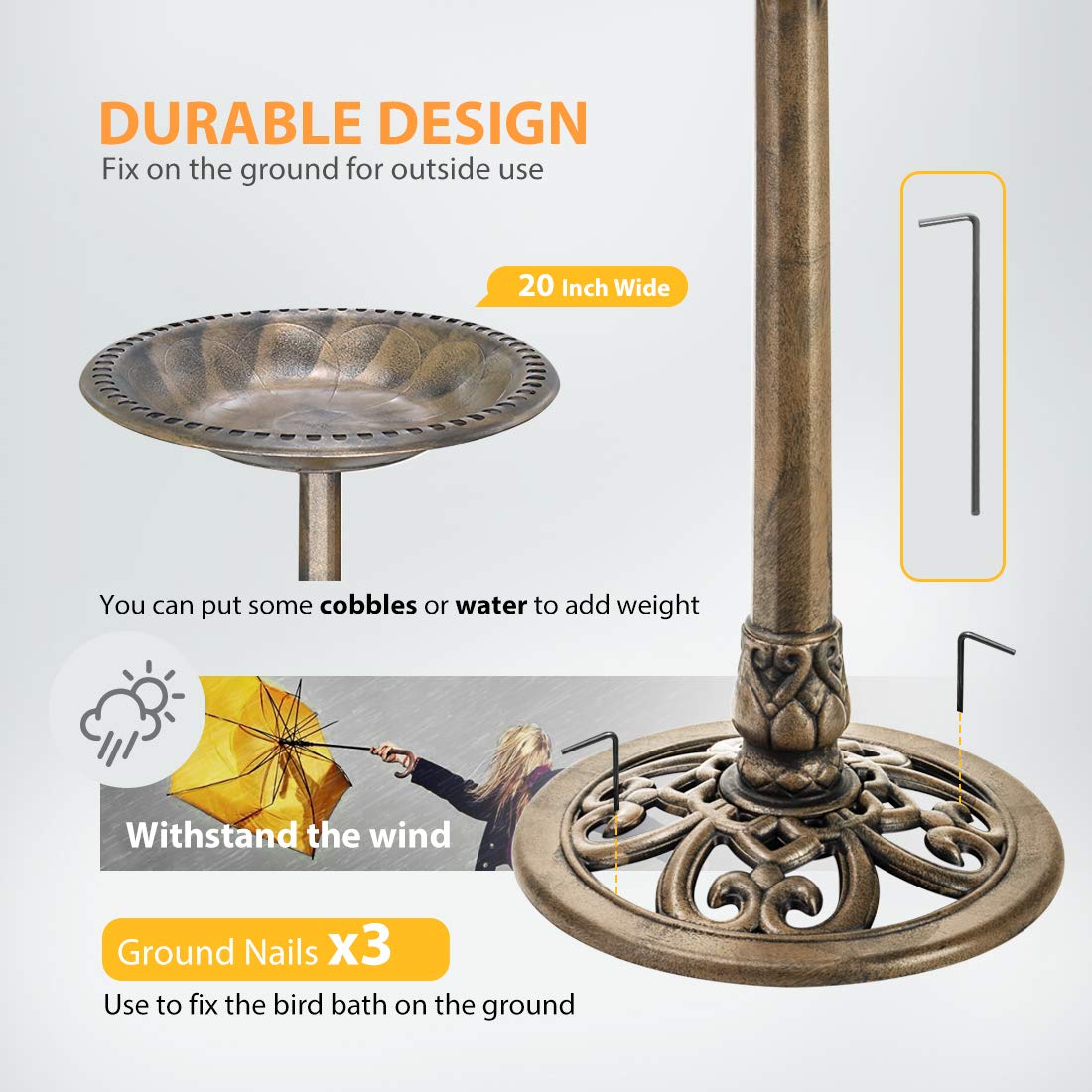 VIVOHOME bird bath placed in garden adds decorative charm and attracts visitors.