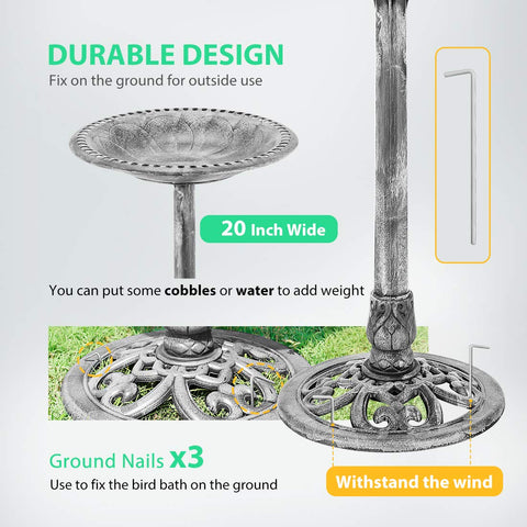 VIVOHOME Bird Bath rim with grip holes enables secure perching.