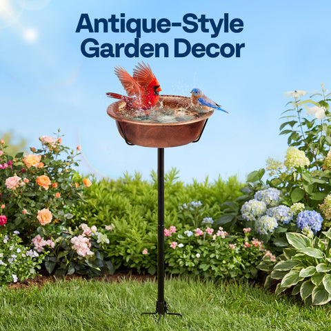 VIVOHOME bird bath with ground stake shows a sturdy metal stake for stable placement