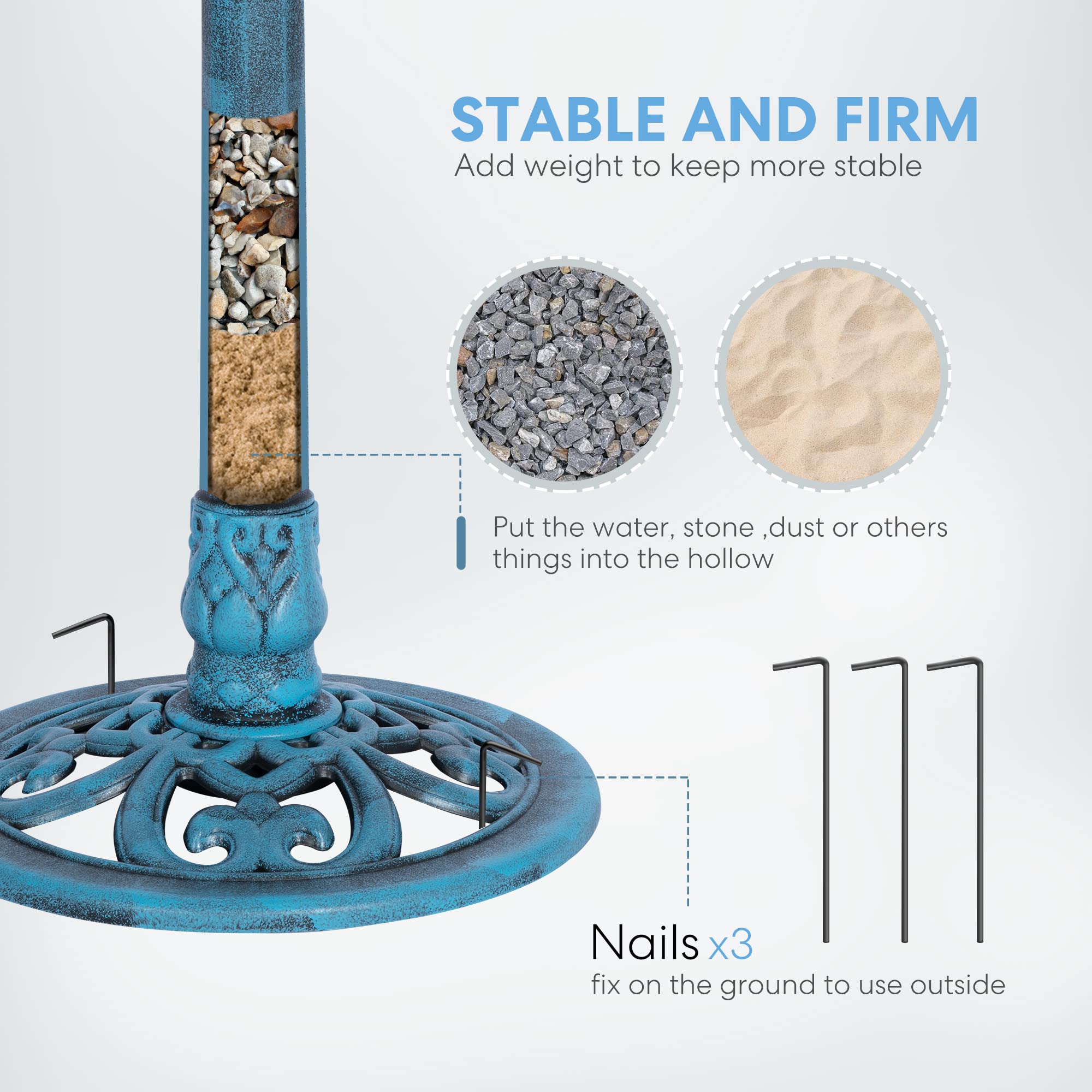 VIVOHOME bird bath rim grip holes provide secure perching.