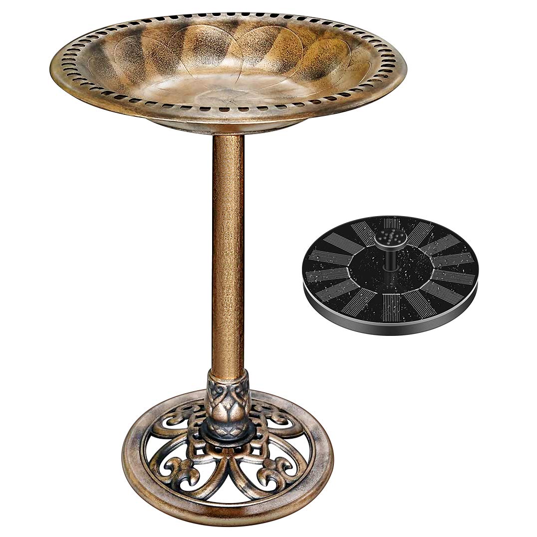 VIVOHOME bird bath with solar fountain assembly shows quick setup for outdoor decor.