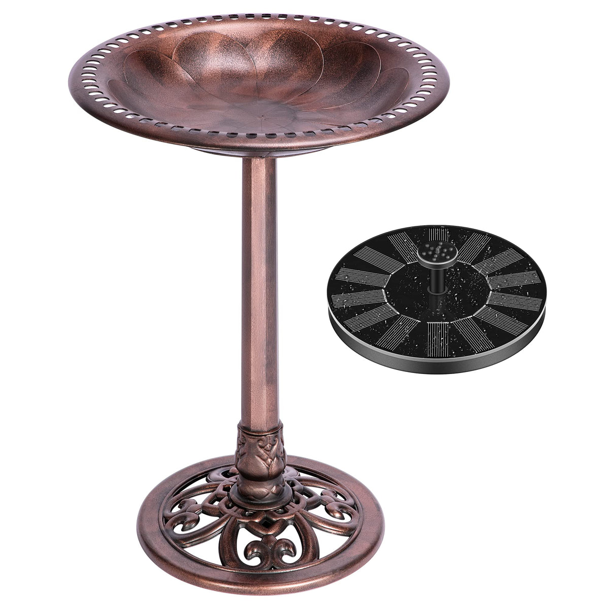 VIVOHOME bird bath with solar fountain base showing stable pedestal and wind-resistant design