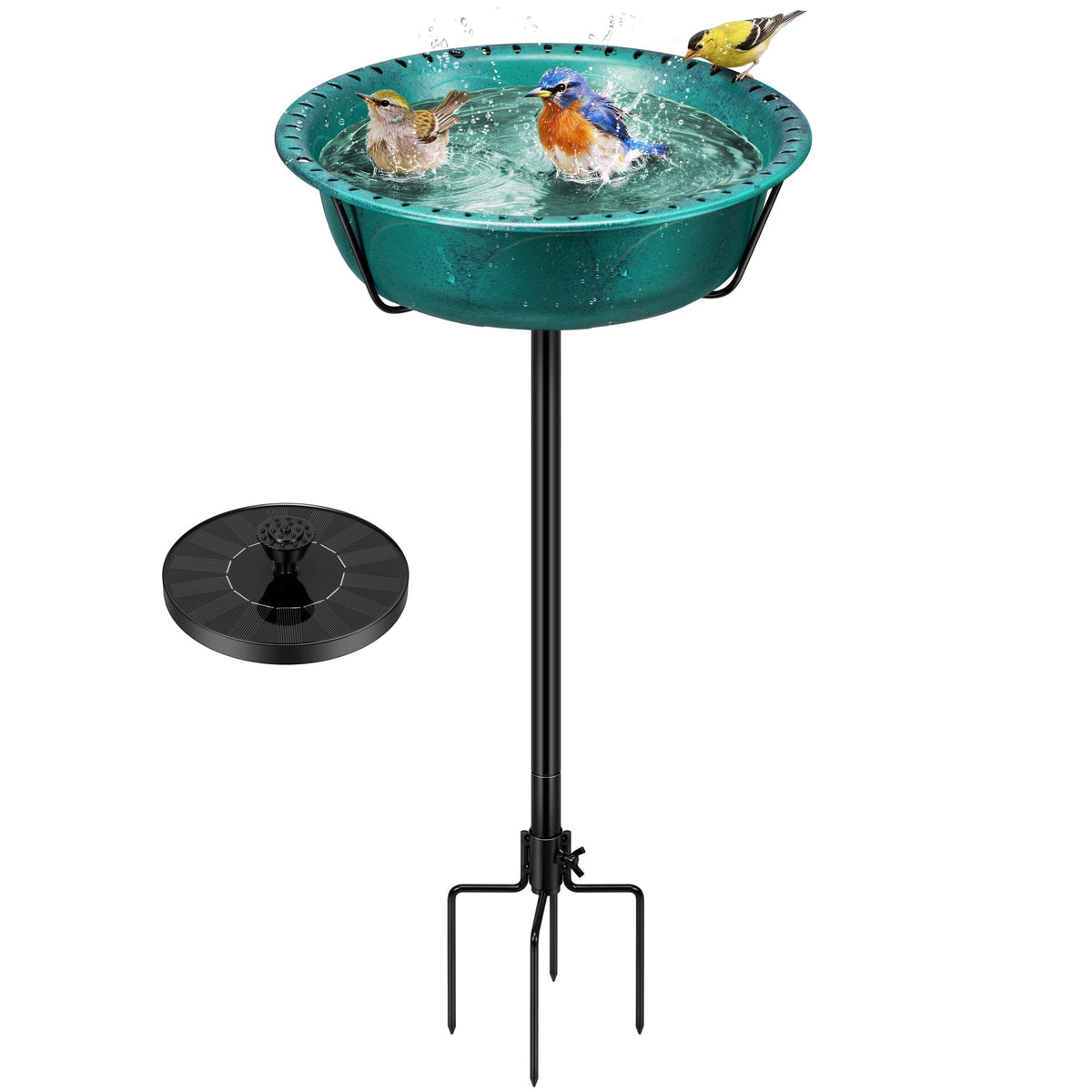 VIVOHOME bird bath with solar fountain attracts birds with a sun-powered fountain.