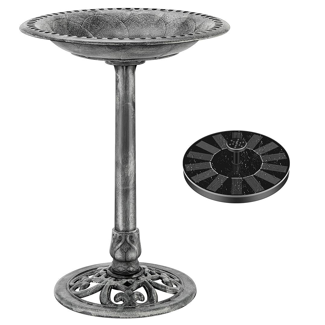 VIVOHOME bird bath with solar fountain showing quick assembly for outdoor setup