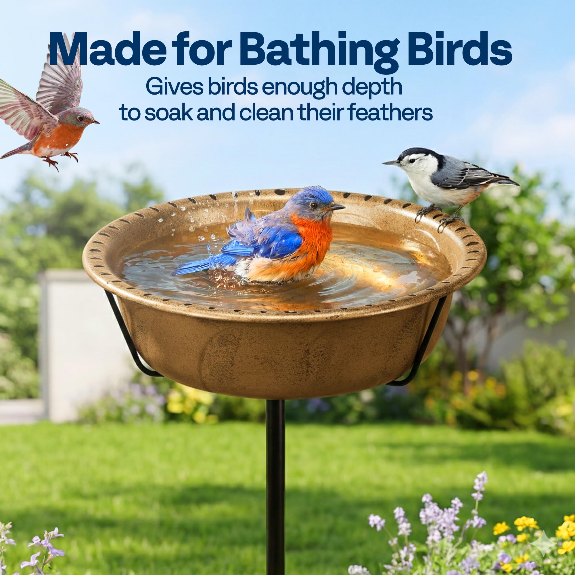 VIVOHOME 3.5-inch deep bowl invites various birds to bathe.