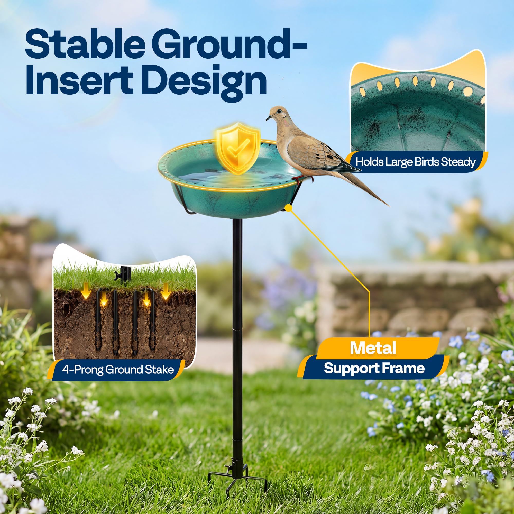 VIVOHOME bird bath doubles as a feeder by adding seeds to attract birds.