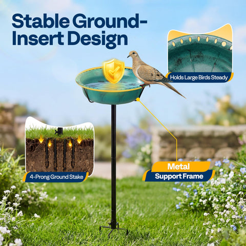 VIVOHOME bird bath doubles as a feeder by adding seeds to attract birds.