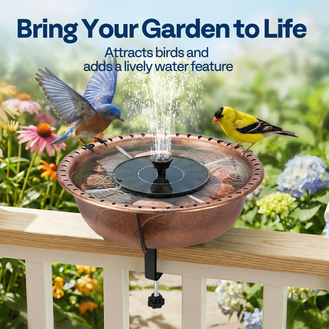VIVOHOME bronze bird bath secured by rail clamps for stability