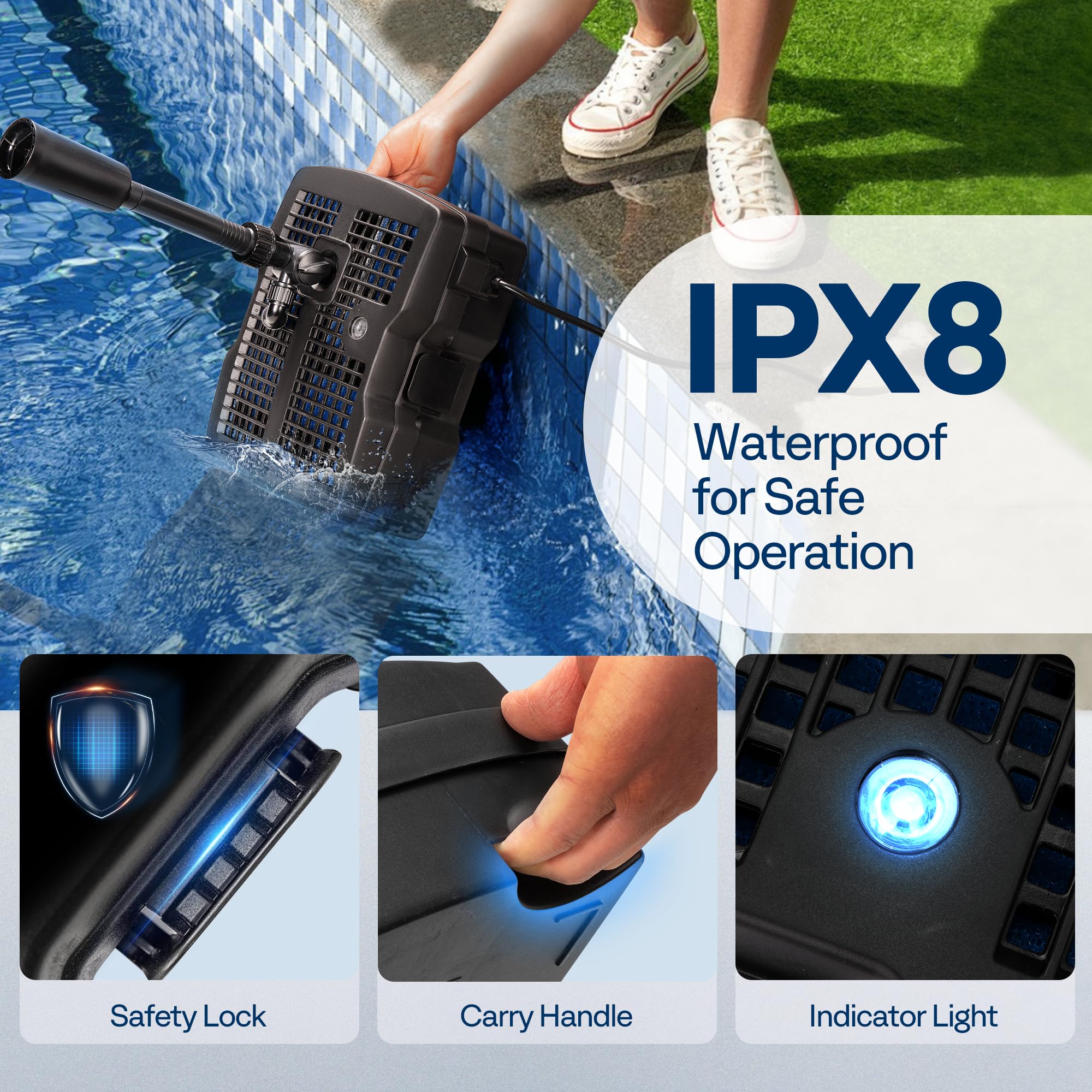 Built-in pump and filter system enabling seamless pond setup