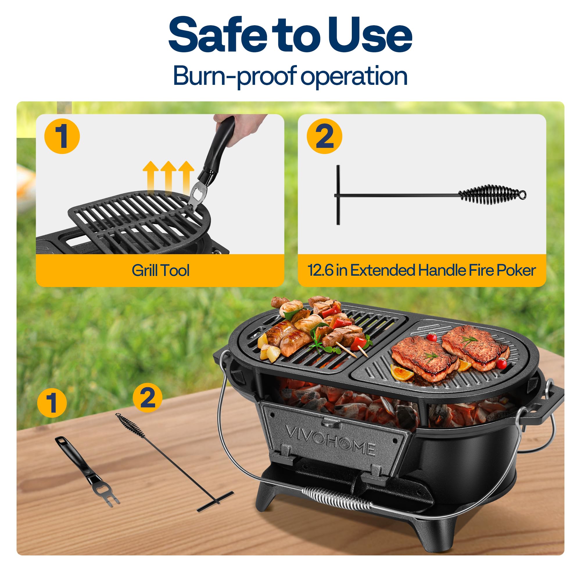 VIVOHOME heat-resistant gloves and poker for safe, confident grilling.