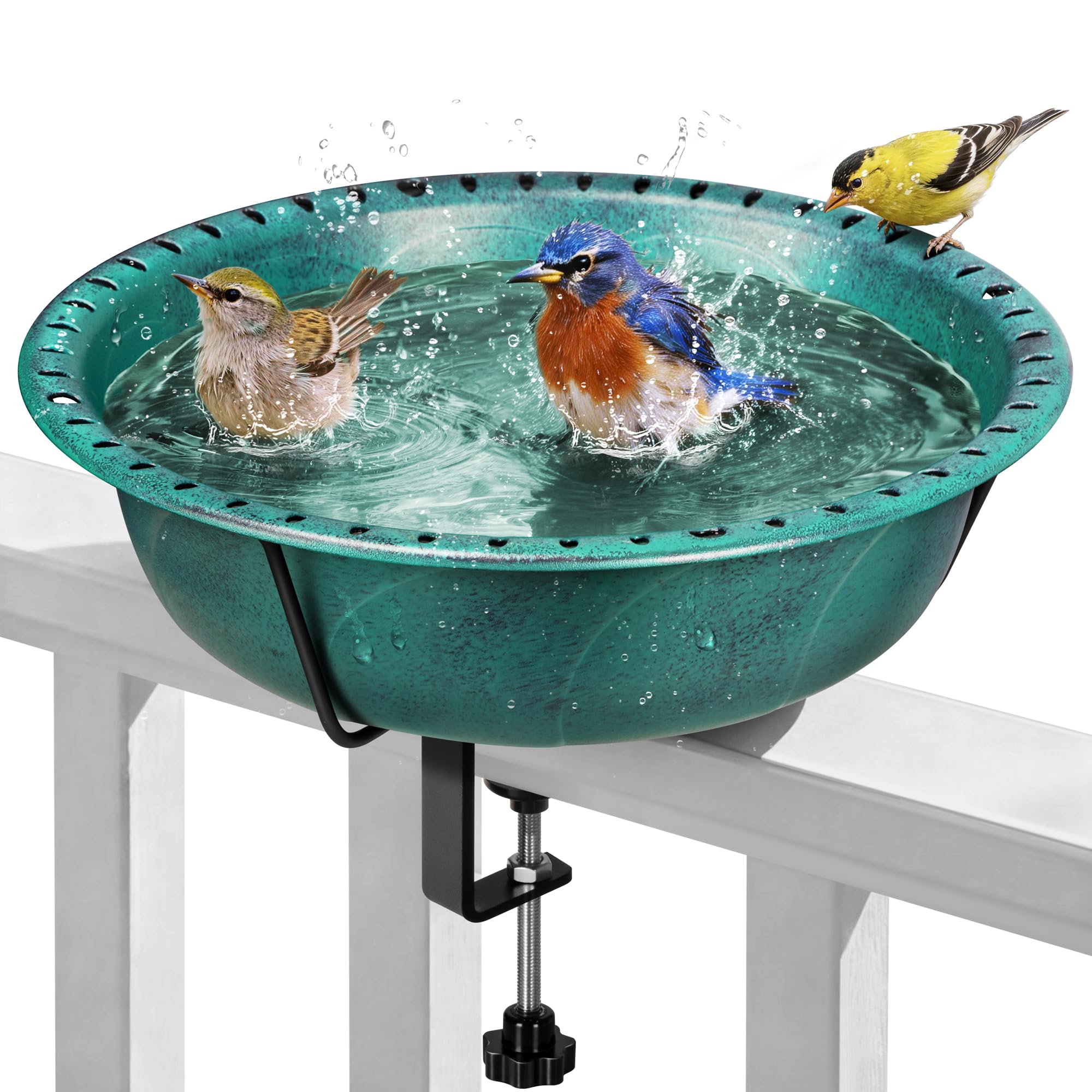 VIVOHOME deck-mounted bird bath with green bowl for year-round outdoor bathing
