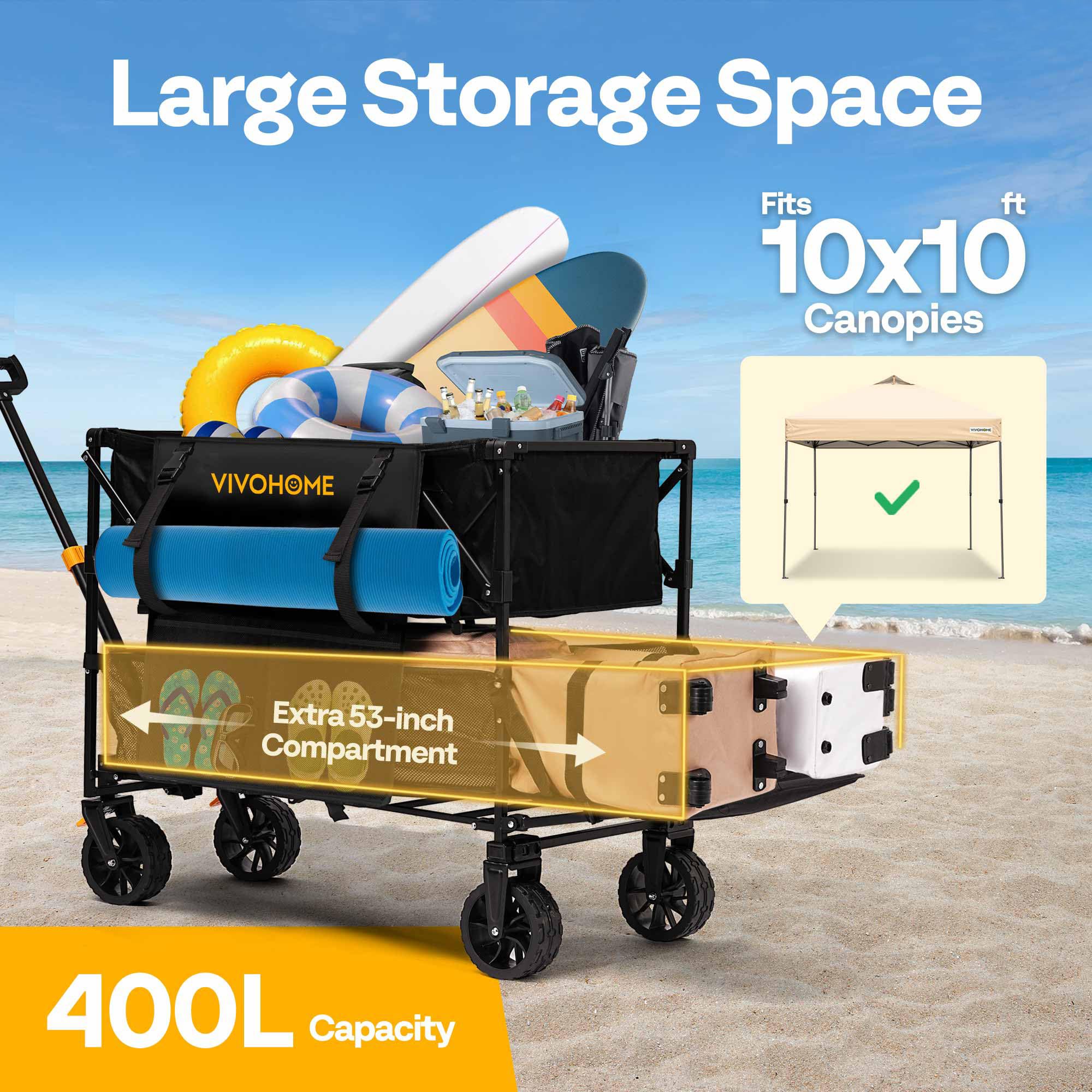 VIVOHOME double-decker wagon extended for long items like canopies and poles.