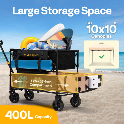 VIVOHOME double-decker wagon extended for long items like canopies and poles.