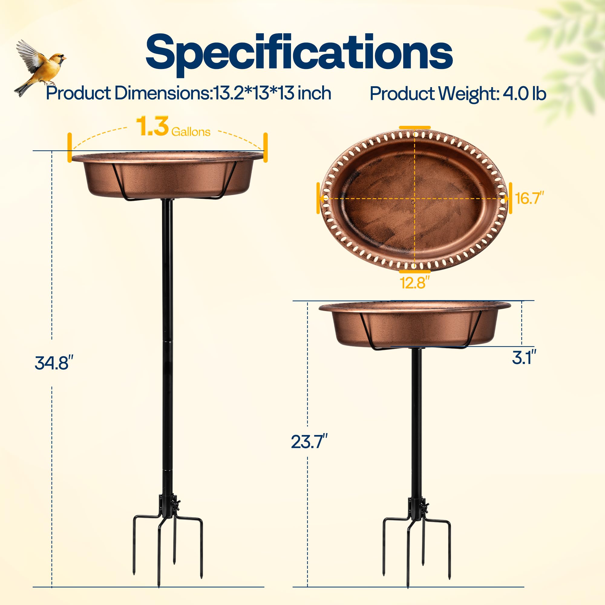 VIVOHOME easy-assembly outdoor bird bath simplifies setup.