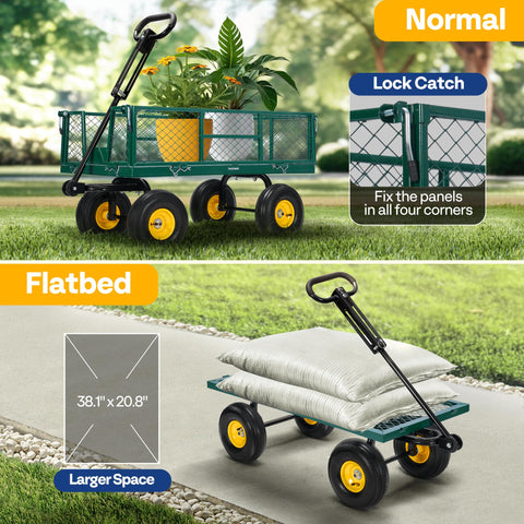 VIVOHOME garden cart 2-in-1 handle enables easy pulling.