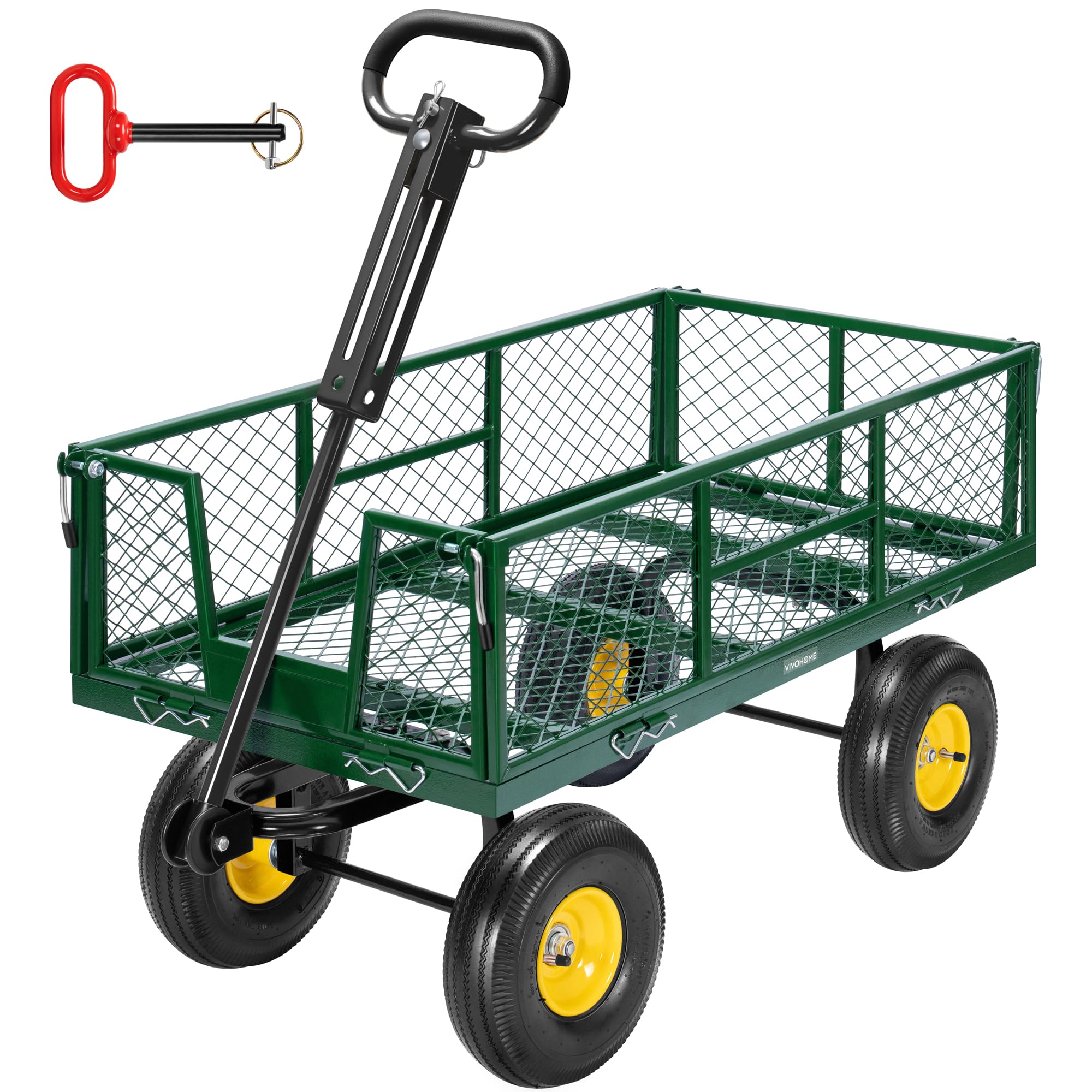 VIVOHOME garden cart bed wide, ideal for transporting tools and supplies.