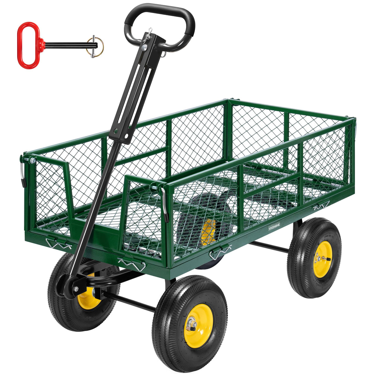 VIVOHOME garden cart bed wide, ideal for transporting tools and supplies.
