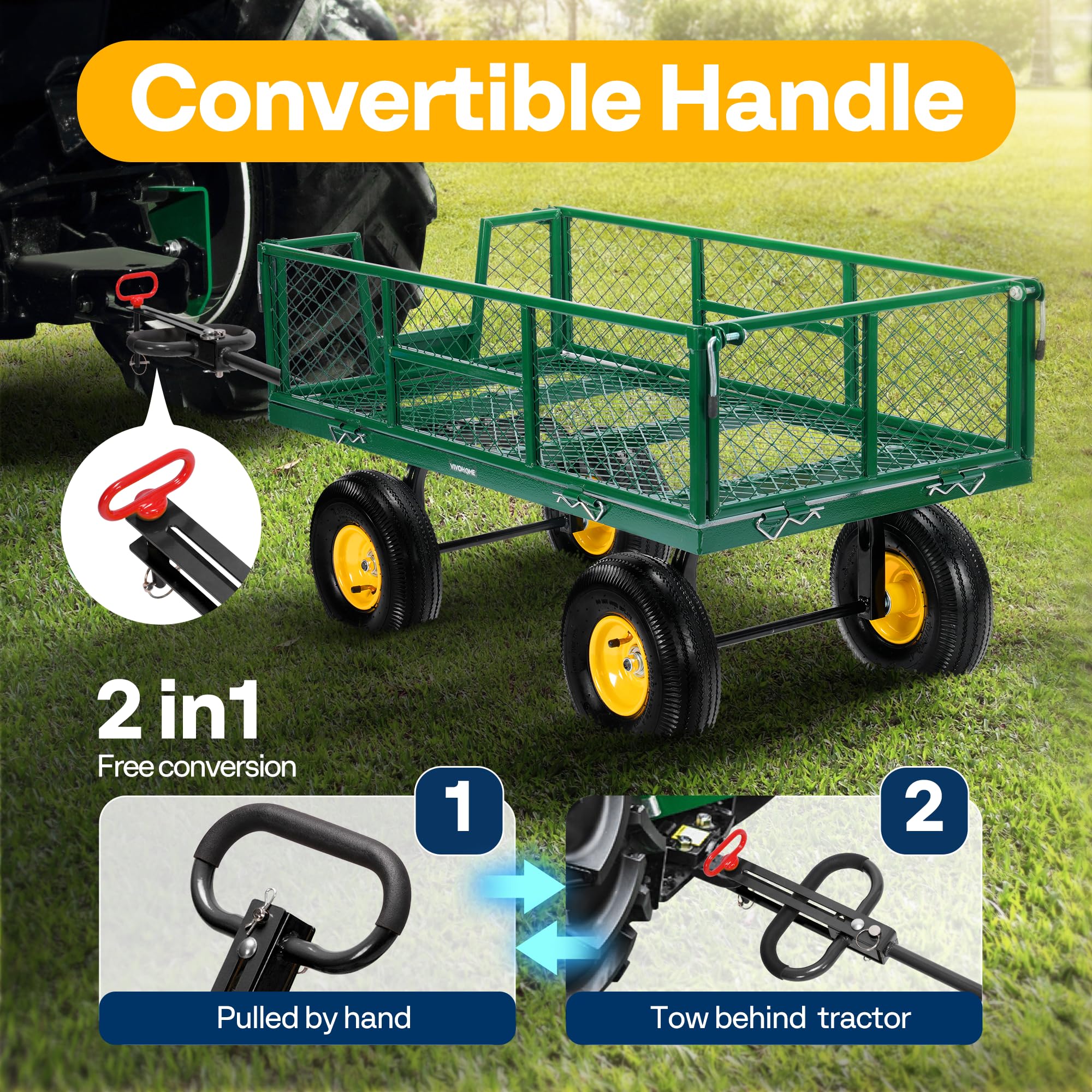 VIVOHOME garden cart carries wood and tools with ease.