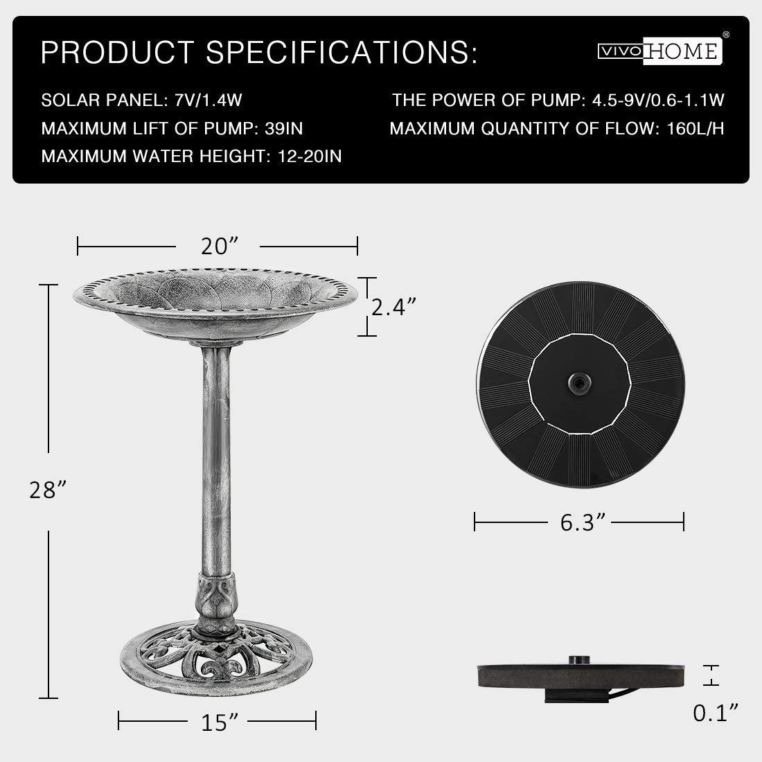 VIVOHOME ground stakes securing the bird bath for outdoor use
