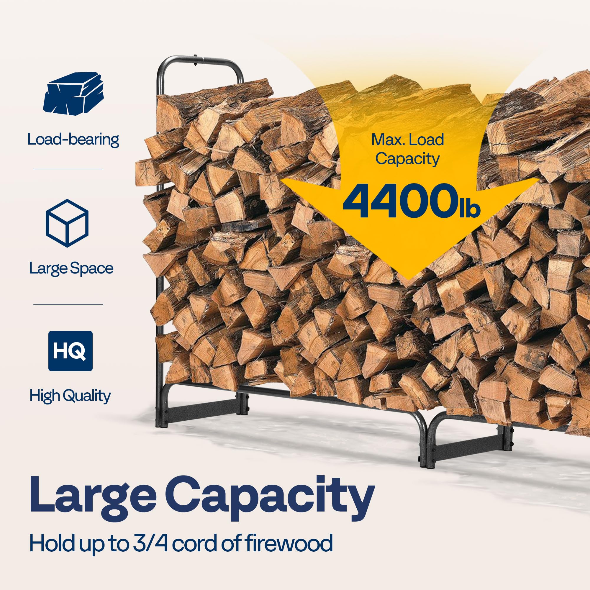 Vivohome log rack with stable base for outdoor use.