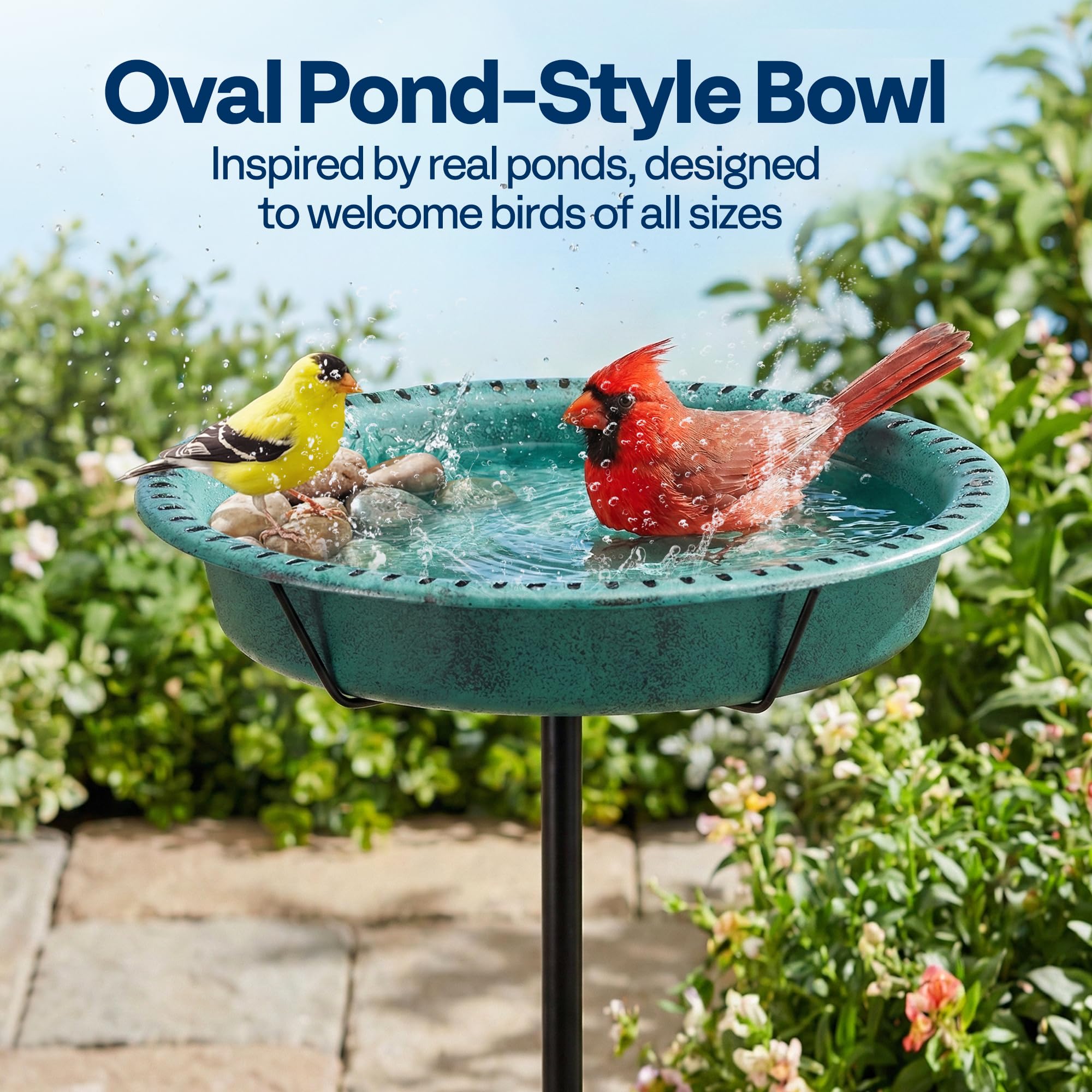 Vivohome oval bird bath with antique bronze finish adds garden charm and functional water depth