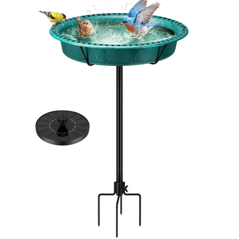 VIVOHOME oval bird bath with solar fountain in green attracts birds with gentle spray.