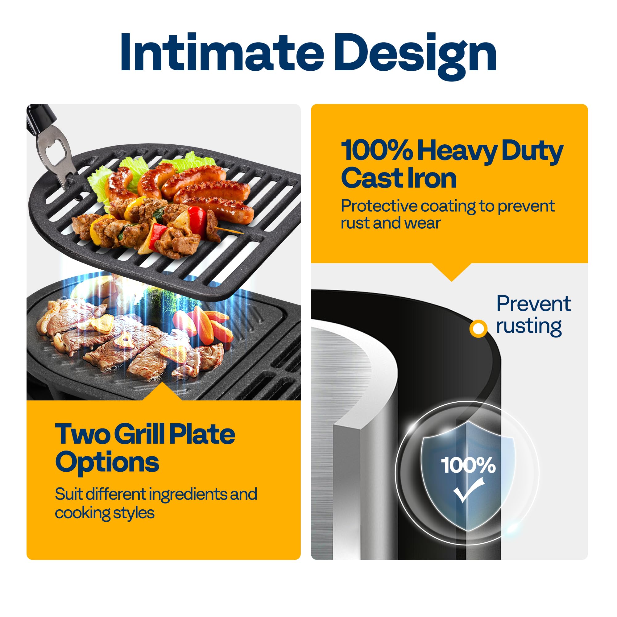 VIVOHOME oval cast iron grill showing two furnace doors for heat control.