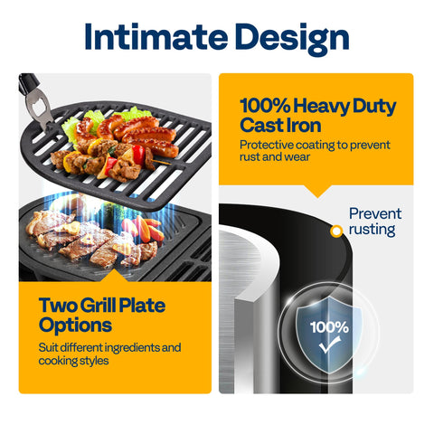 VIVOHOME oval cast iron grill showing two furnace doors for heat control.