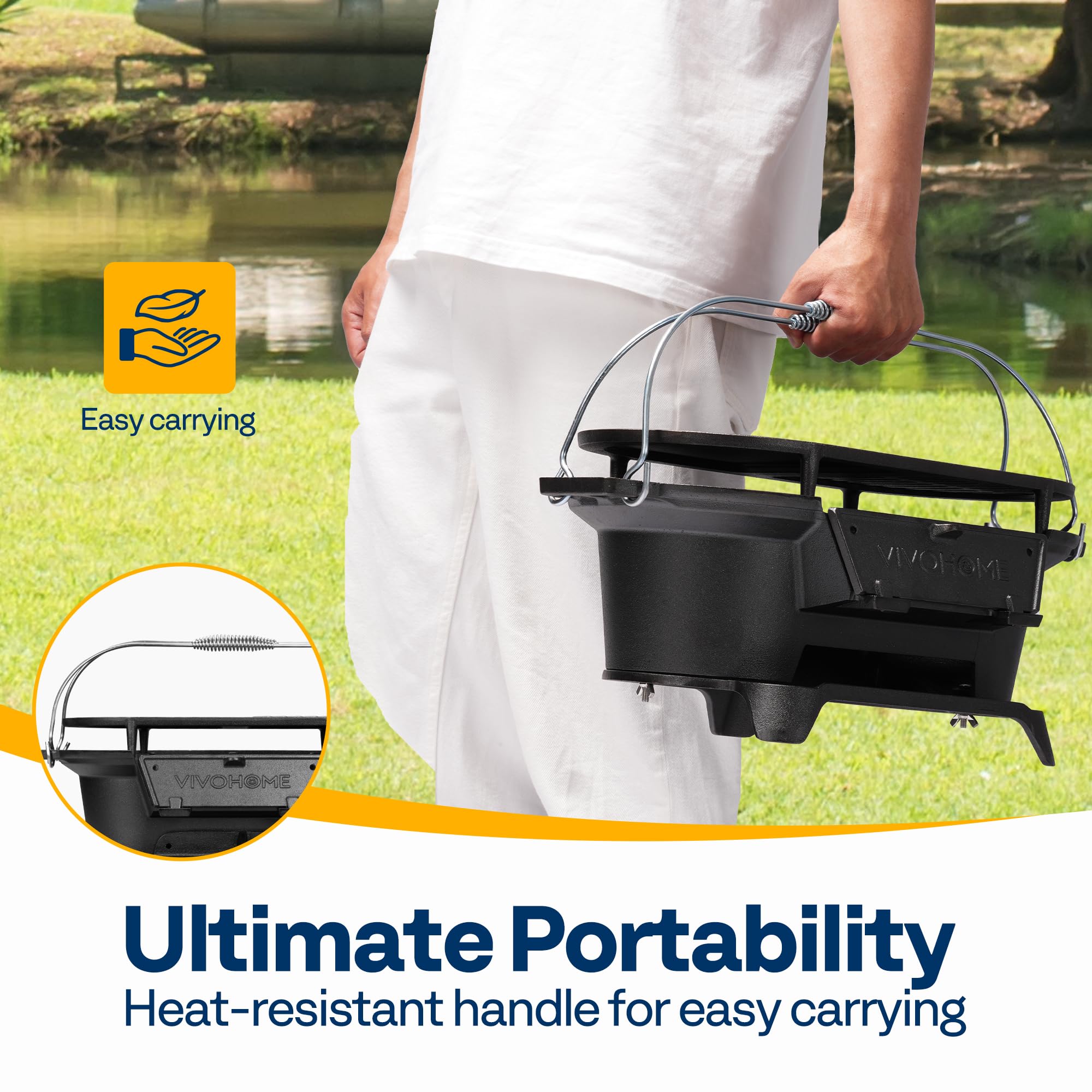 VIVOHOME grill front fire door demonstrates controlled airflow and flame management.