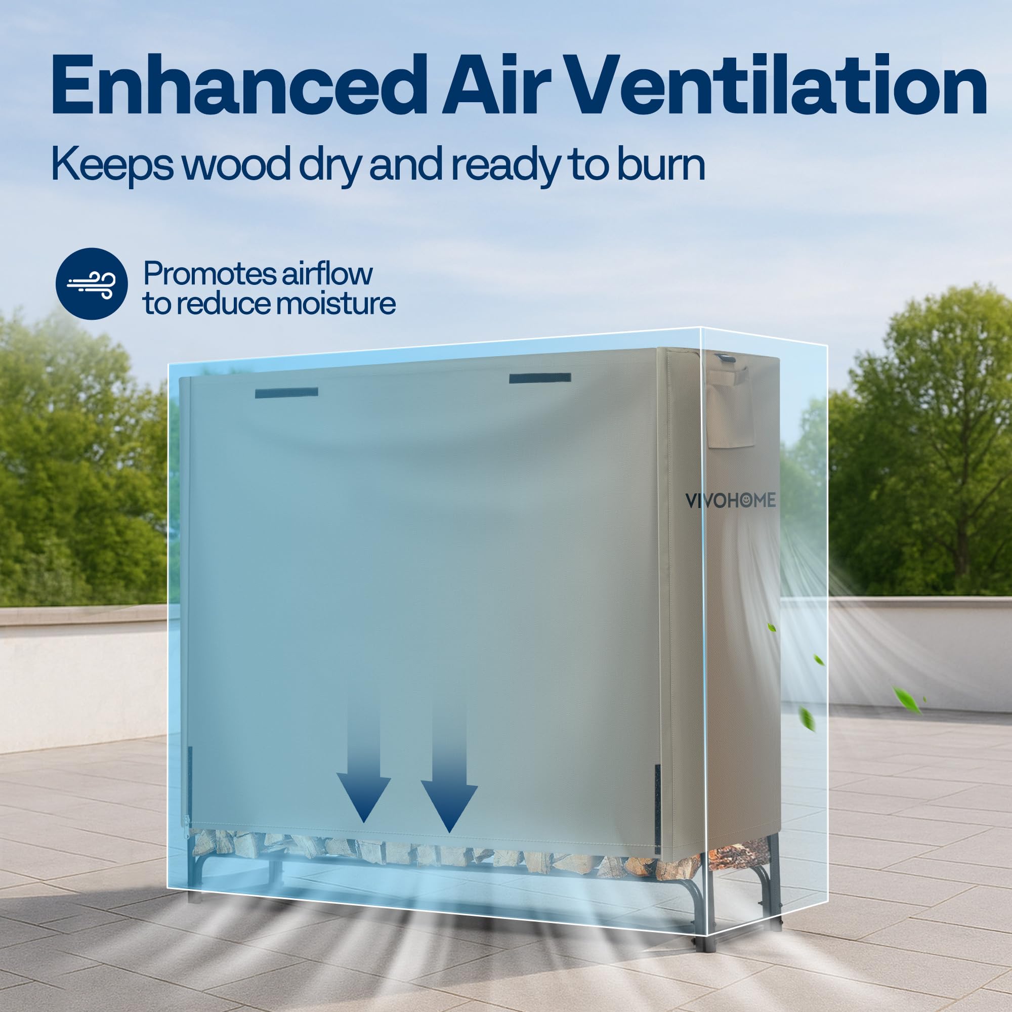 VIVOHOME PU-coated cover shields logs from rain and humidity.