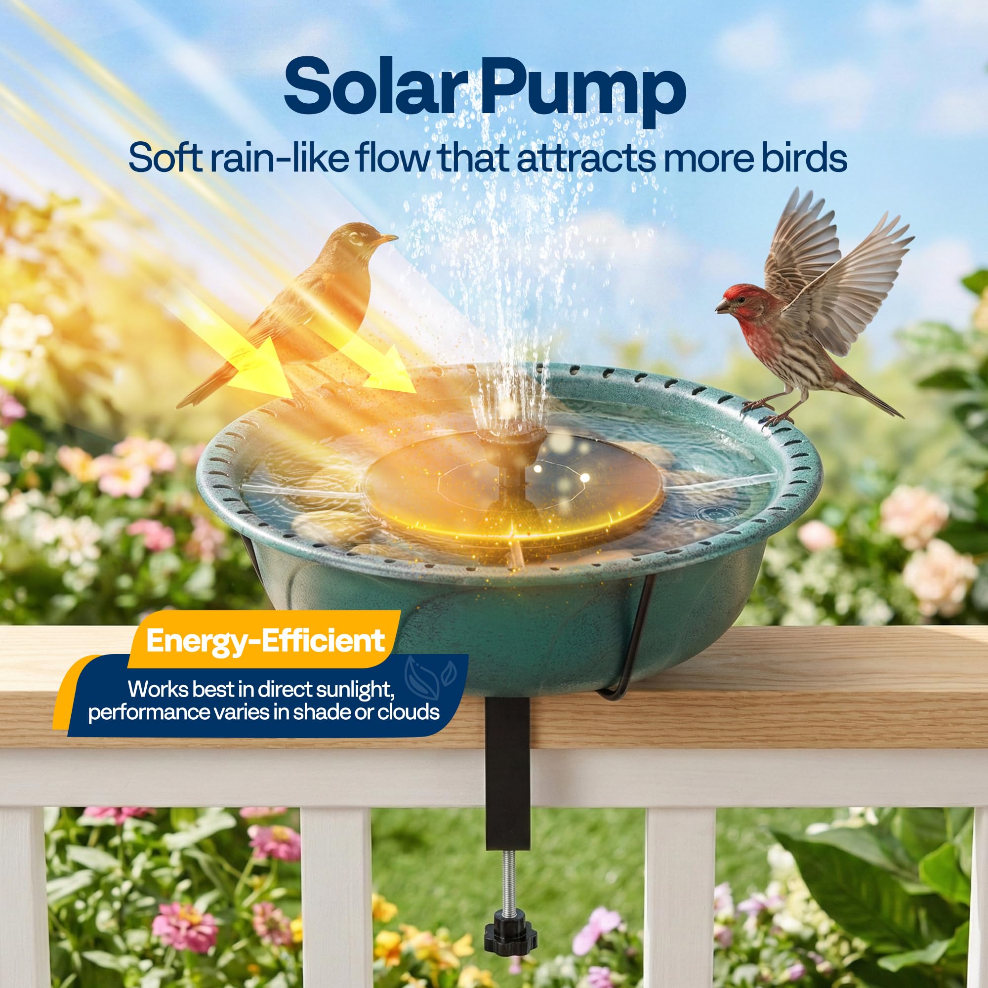 VIVOHOME railing clamp secures the bird bath on a fence or balcony