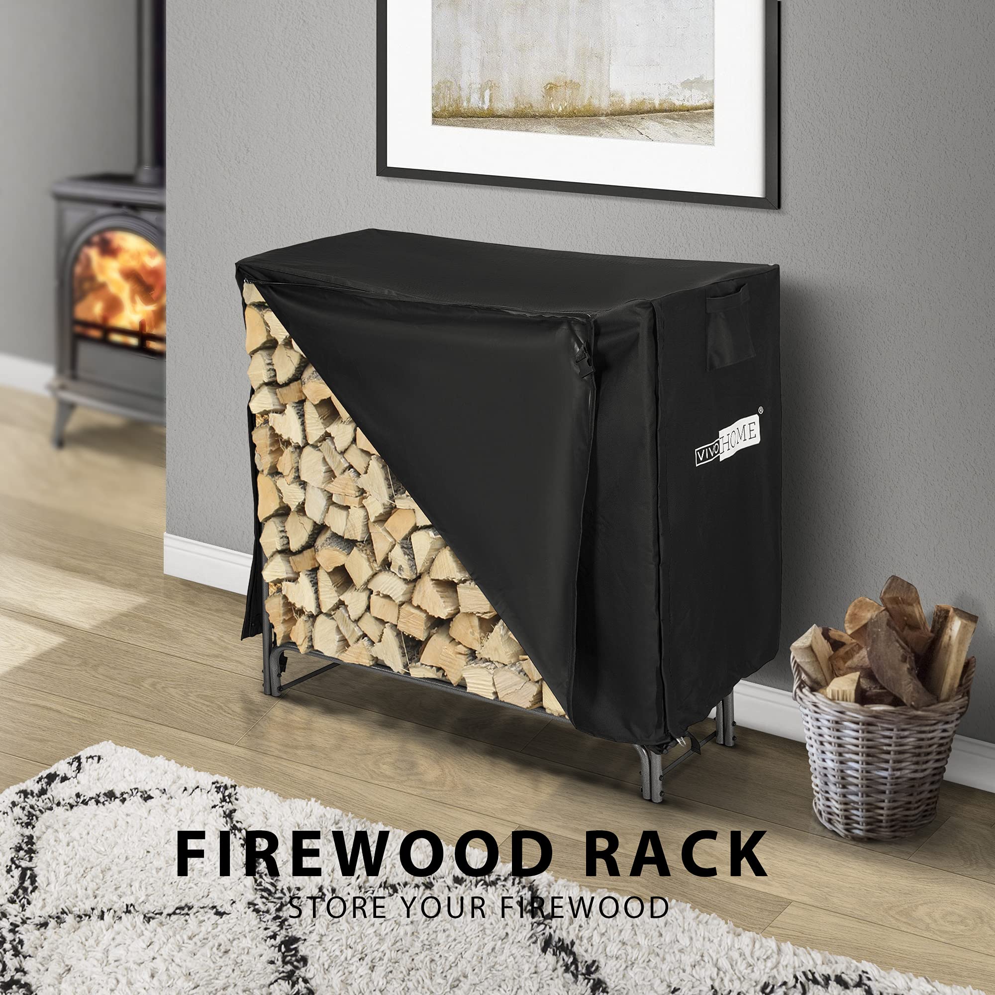 VIVOHOME ready-to-store setup keeps firewood organized on porch or deck.