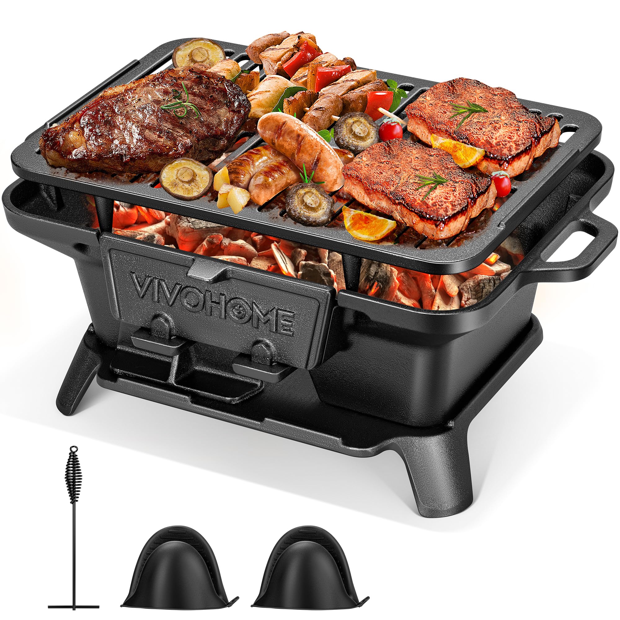 VIVOHOME rectangle cast iron grill with even heat for perfect searing