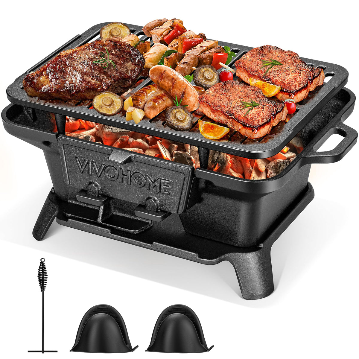 VIVOHOME rectangle cast iron grill with even heat for perfect searing