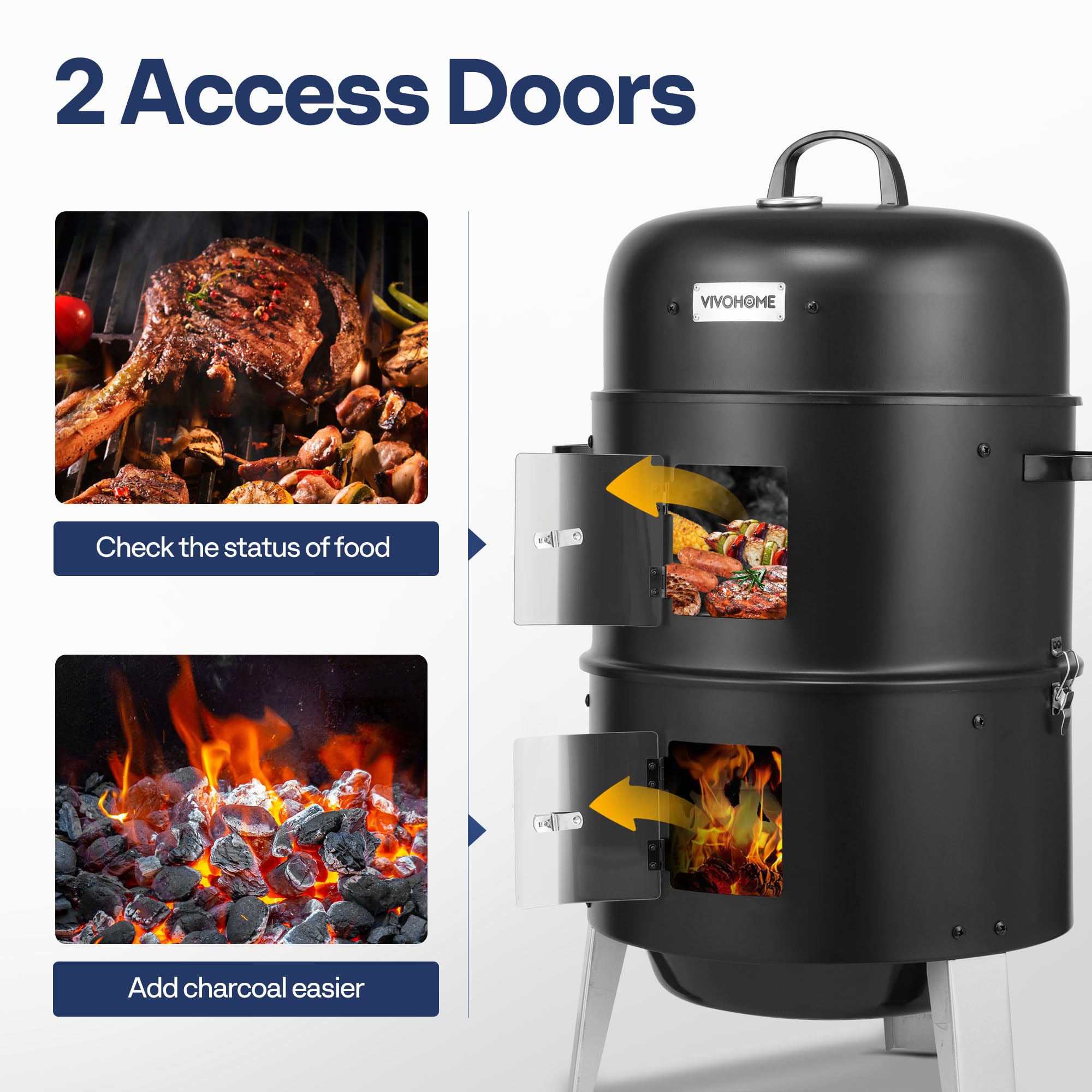 VIVOHOME two access doors for easy water and charcoal access