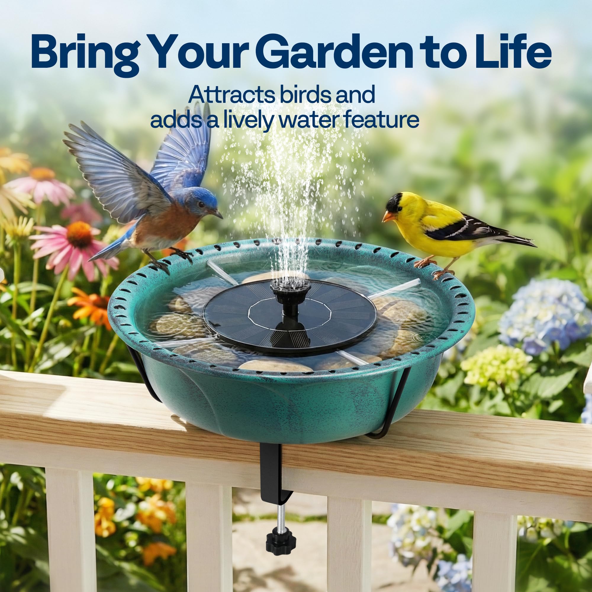 VIVOHOME solar fountain assembly shown in bright sunlight