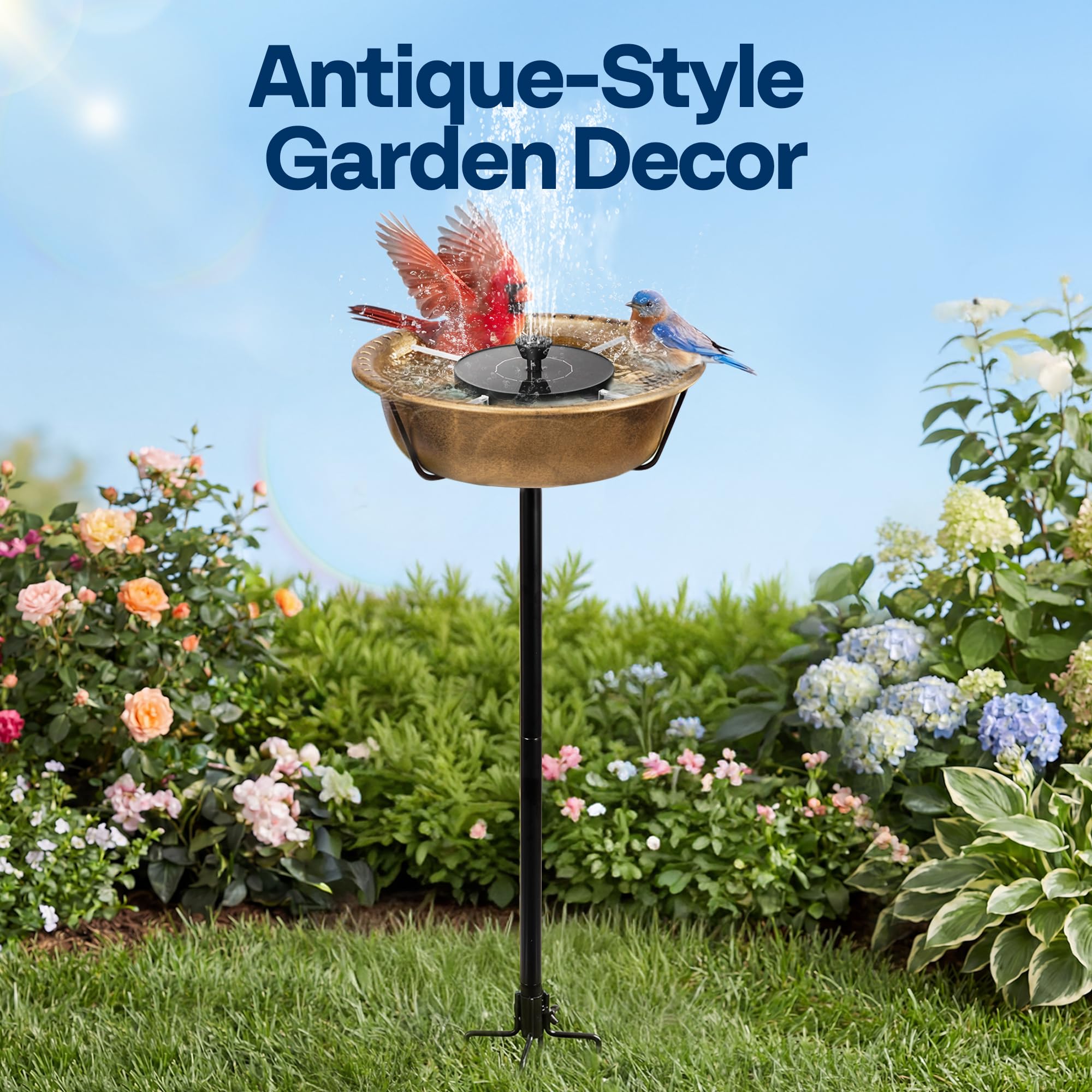 VIVOHOME solar fountain nozzles deliver gentle sprays for a calm garden ambiance