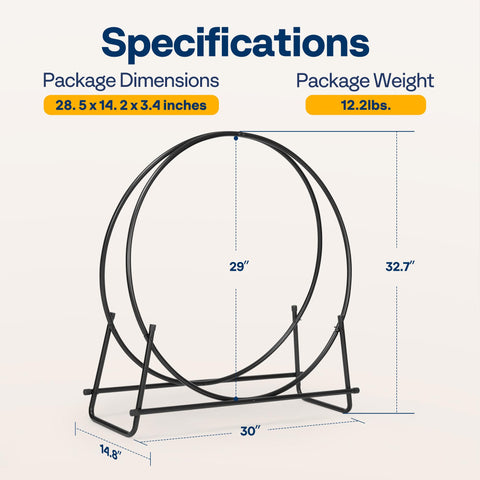 VIVOHOME solid steel log hoop emphasizes sturdy, stable support.