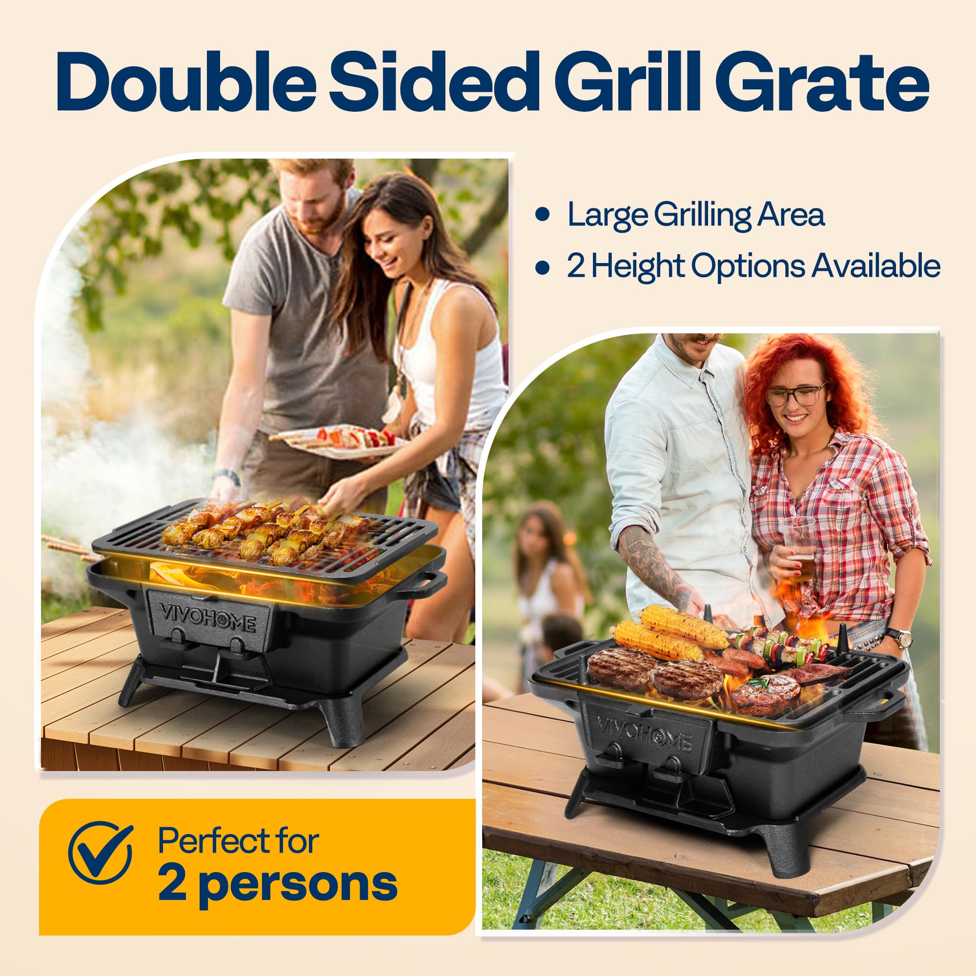 VIVOHOME stainless steel charcoal grid distributes heat evenly