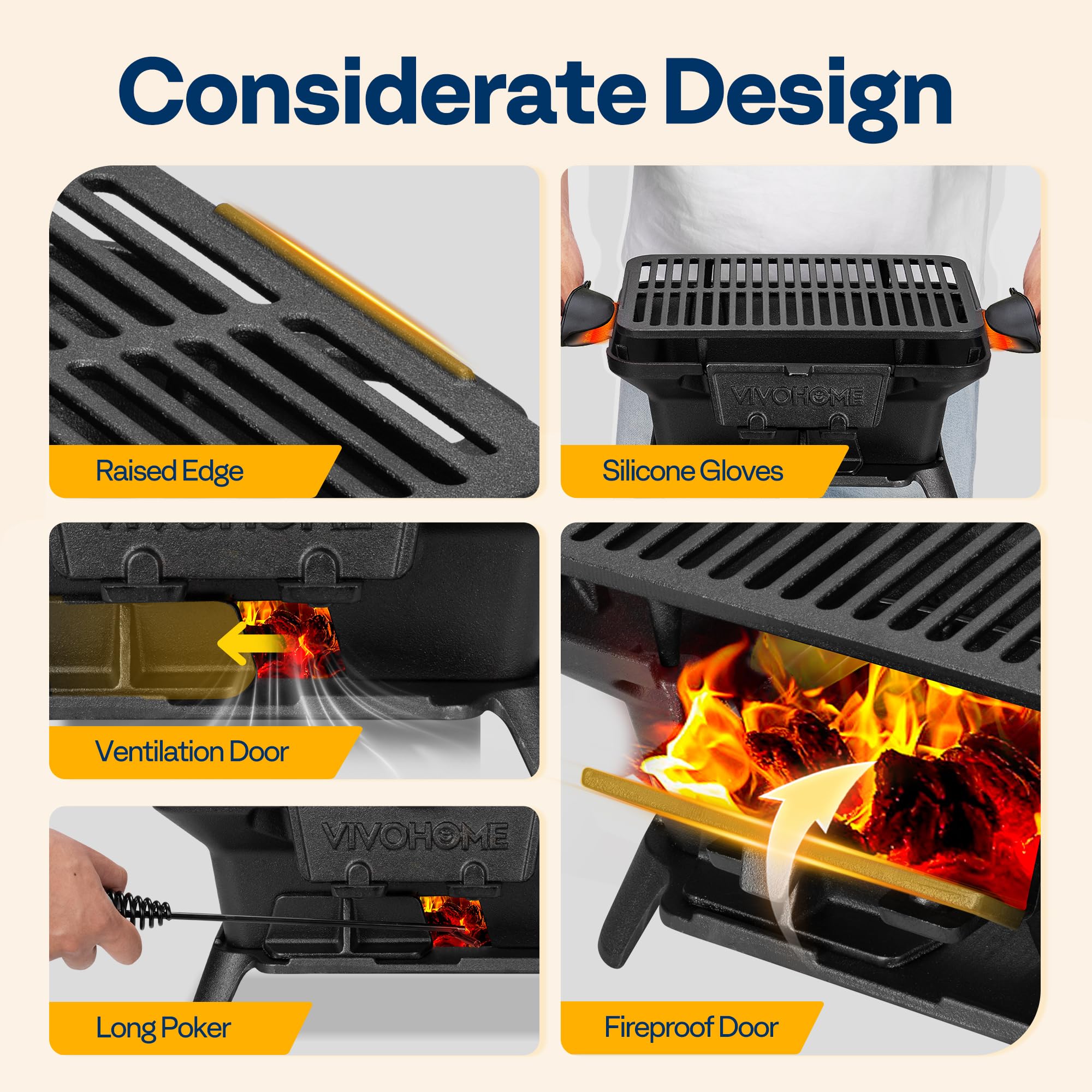 VIVOHOME three sturdy legs provide stable outdoor grilling