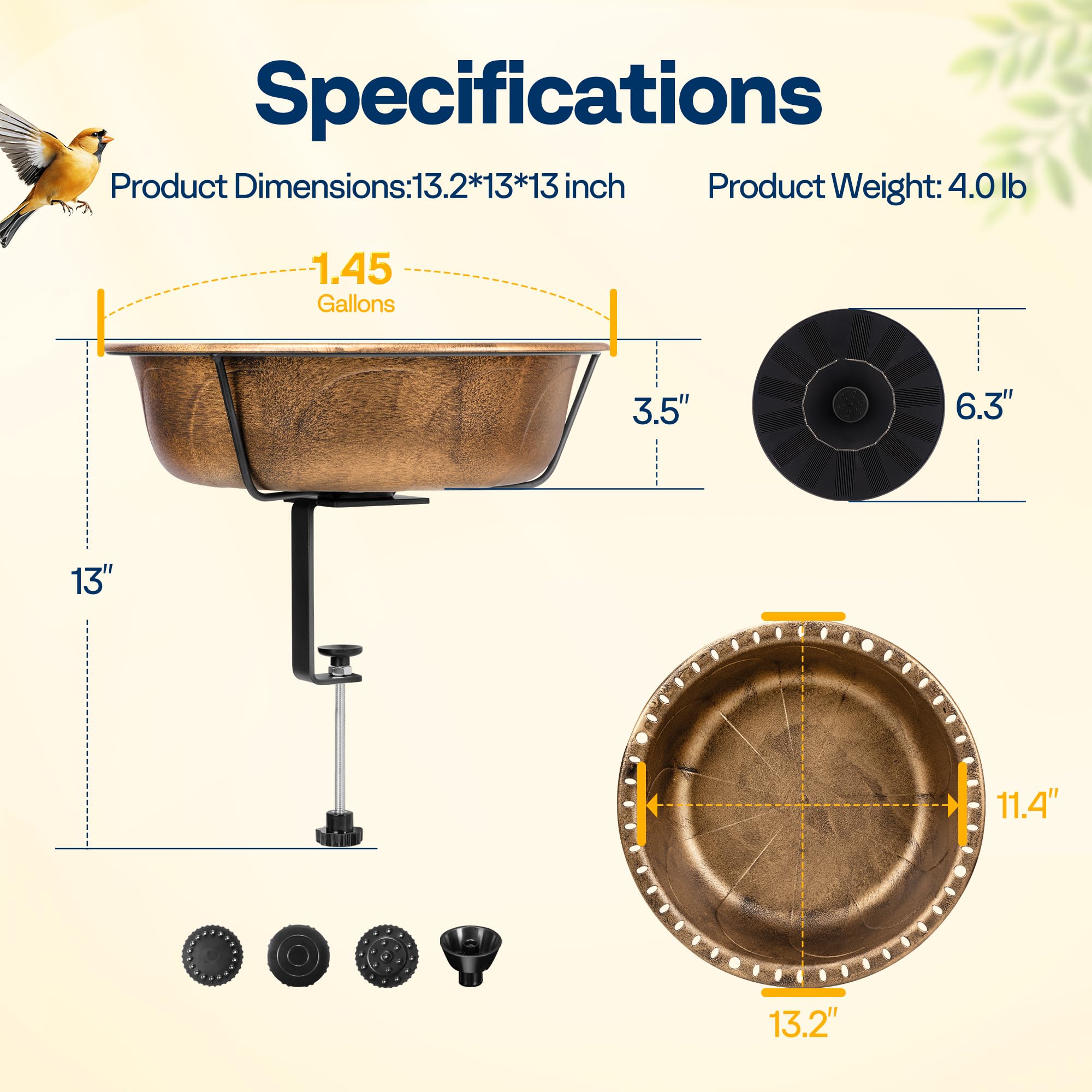 VIVOHOME weather-resistant outdoor bird bath shows long-lasting bronze tone.