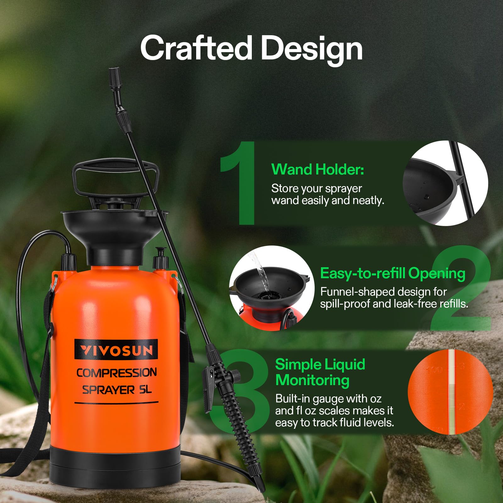 Ergonomic handle with locking trigger on VIVOSUN sprayer for steady spraying.
