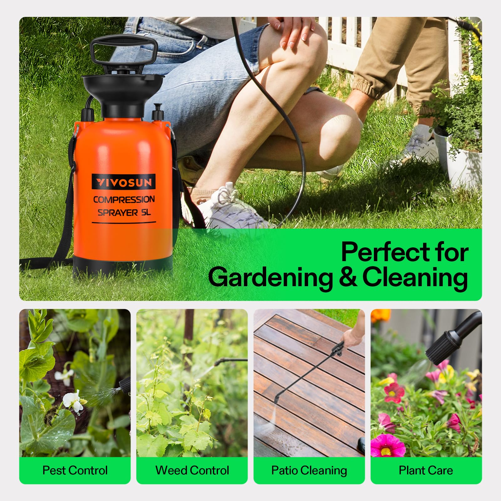 Versatile indoor and outdoor use with VIVOSUN pump sprayer for various tasks.