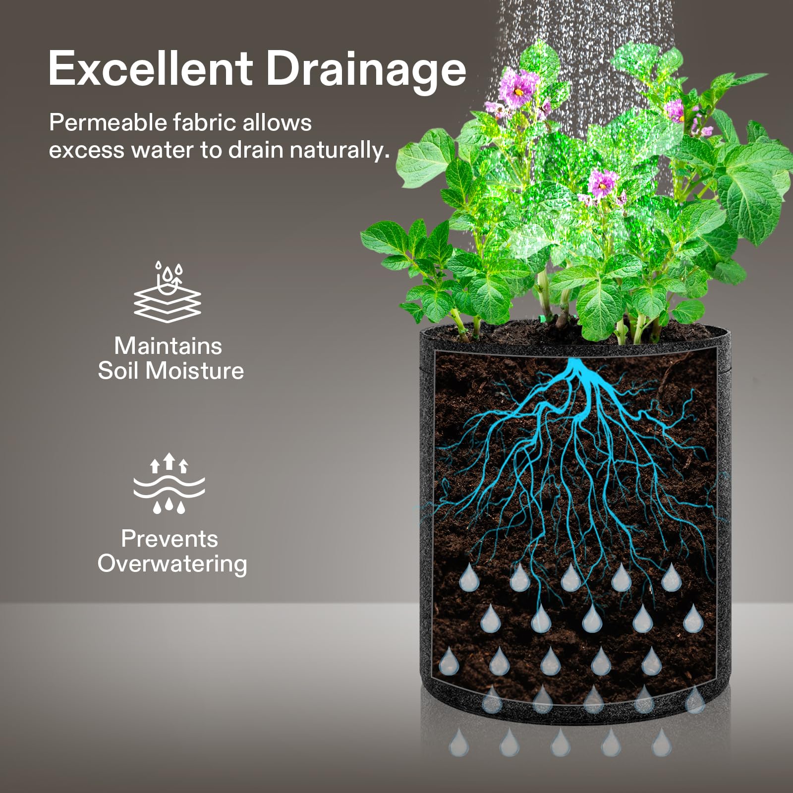 VIVOSUN 1-gallon grow bag made of permeable fabric to promote airflow.