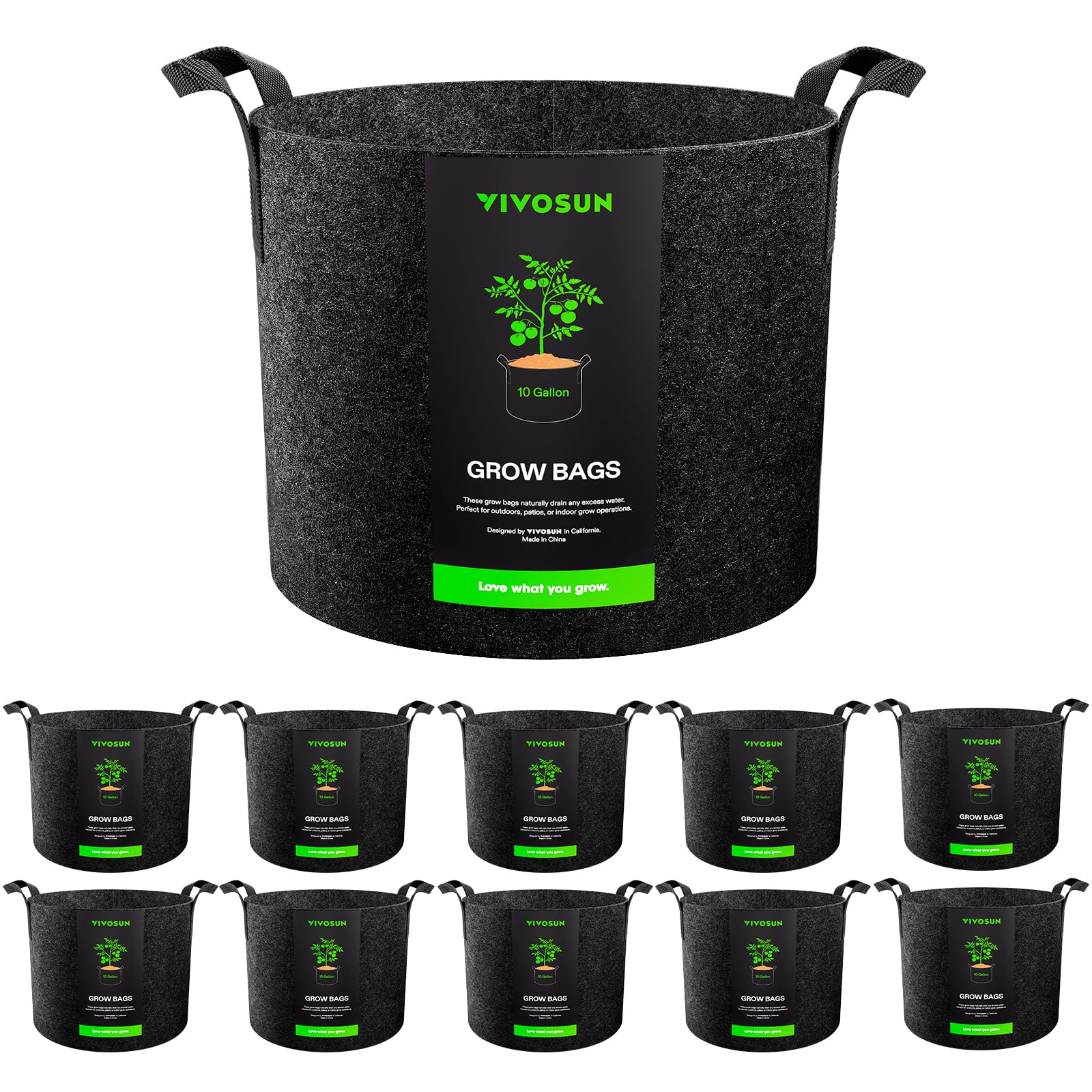 VIVOSUN 10-gallon grow bags pack for versatile container gardening.