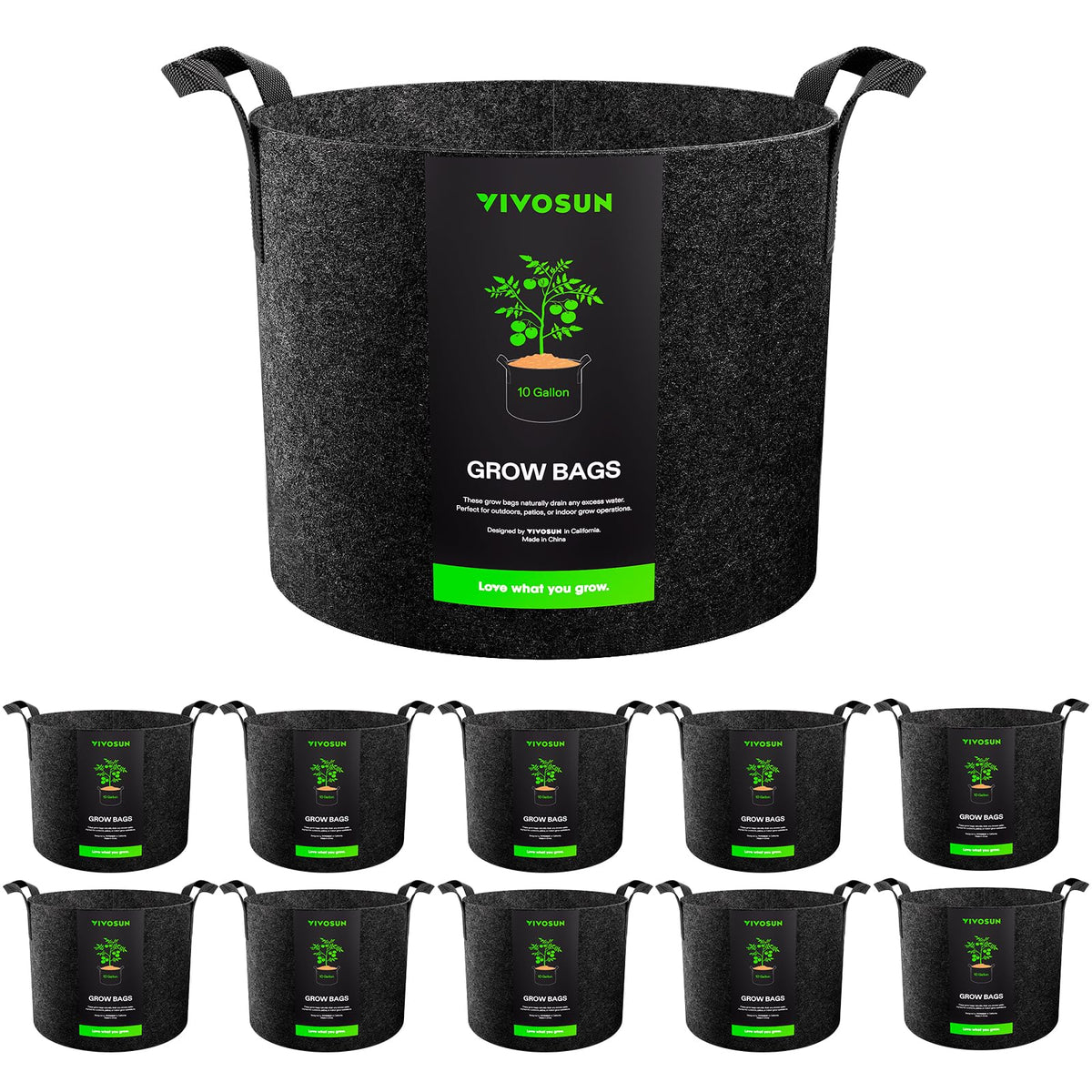 VIVOSUN 10-gallon grow bags pack for versatile container gardening.
