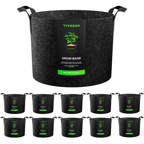 VIVOSUN 20-gallon grow bags ready for versatile outdoor planting with improved drainage.