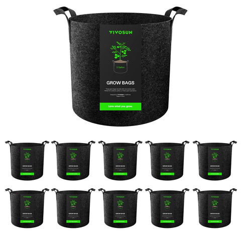 VIVOSUN 10-pack 3-gallon grow bags ready for planting with even soil distribution