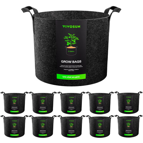 VIVOSUN 10-pack 5 gallon grow bags ready for setup and space-saving gardening.